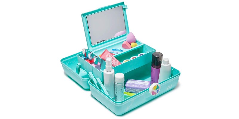 Caboodles On-The-Go Girl Makeup Box  Turquoise on Marble  Hard Plastic Makeup Organizer Box  Built-In Mirror  Secure Latch for Safe Travel  Spacious Storage for Large Items - Image 2